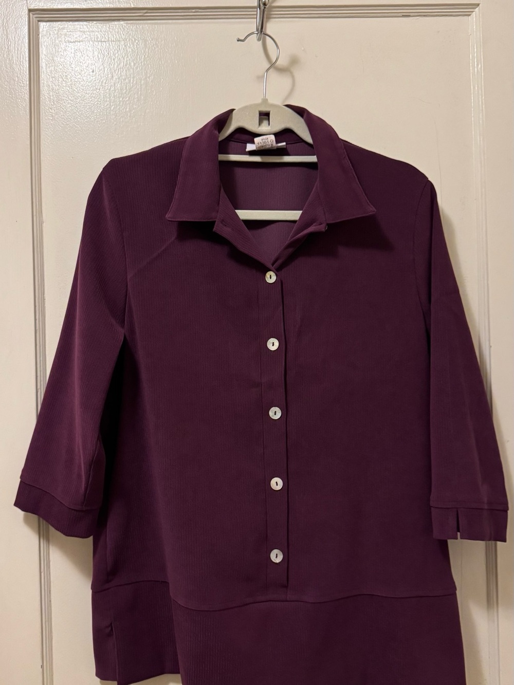 Relaxed Button-Front Collared Top in Deep Plum